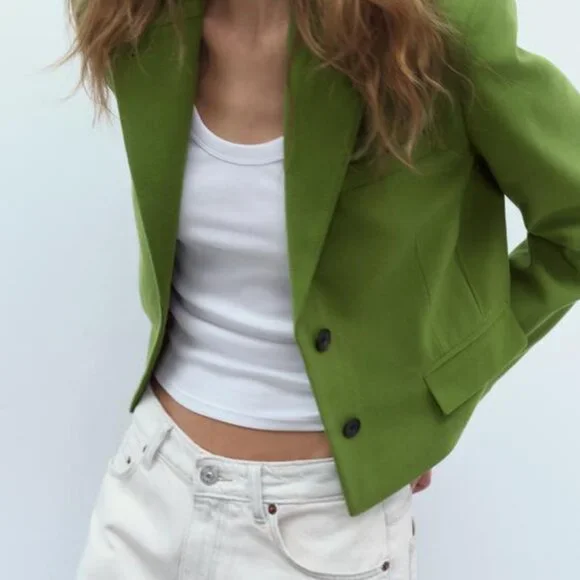 NWT Green Blazer FELT TEXTURE MULTI-POCKET BLAZER Size XS Color Lawn - Picture 2 of 12